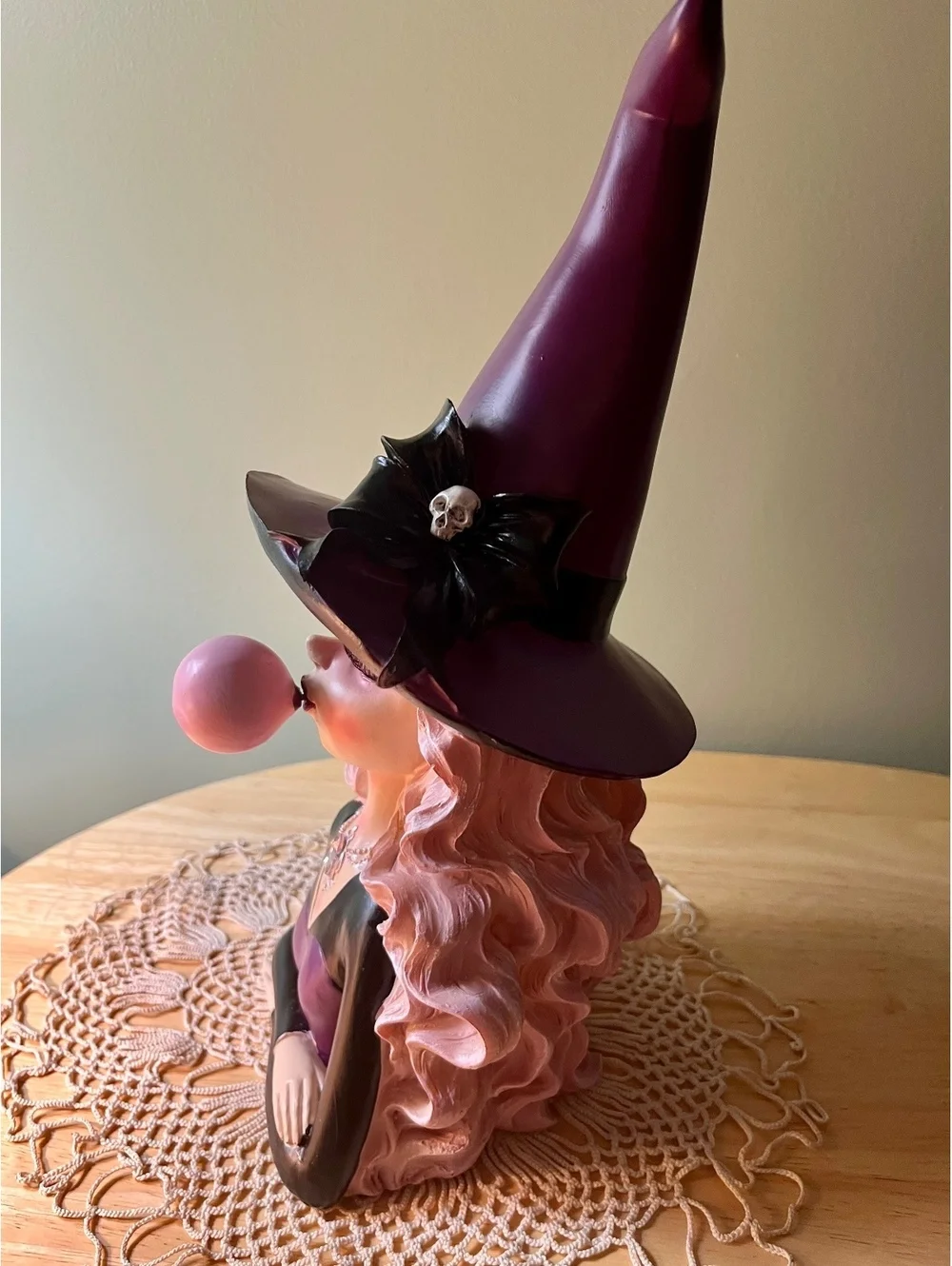 Decorative Witch Bust with Bubblegum and Skeleton Hand Bell